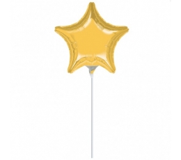 Folija balons uz nūjiņas "Zelta zvaigzne" (23 cm)